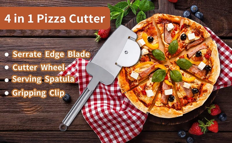 FS COOL Pizza Cutter Wheel 4 in 1 Multifunction Stainless Steel Pizza Wheel Pizza Shovel Pizza Knife for Pizza Pies Waffles and Dough Cookies Dishwasher Safe - Image 4