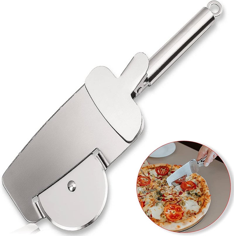 FS COOL Pizza Cutter Wheel 4 in 1 Multifunction Stainless Steel Pizza Wheel Pizza Shovel Pizza Knife for Pizza Pies Waffles and Dough Cookies Dishwasher Safe - Image 1