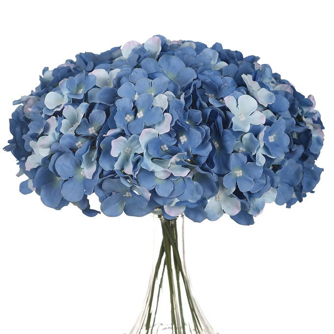 SILK HYDRANGEA HEADS WITH STEMS ARTIFICIAL FLOWERS HEADS FOR HOME WEDDING DECORPACK OF 10 SKY BLUE