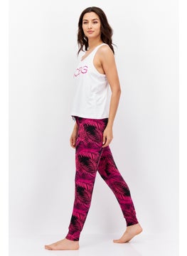 BCBGeneration Women 2 Pieces Sleeveless Allover Printed Pajama Set, Pink  - Image 2