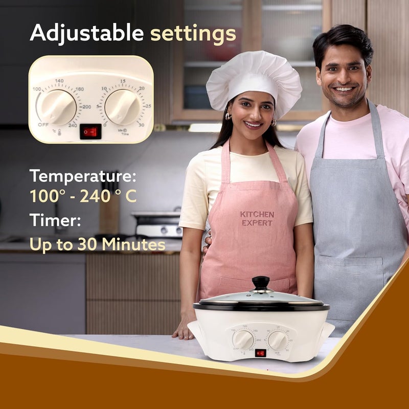 AGARO AGARO Regal Coffee Roaster 750 Grams Capacity 283mm Dia Ceramic Coated Inner Pan 3 Roasting Effect With Adjustable Temperature Timer 1200W Stainless Steel Blade Toughened Glass Lid White  - Image 4