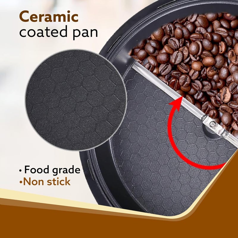 AGARO AGARO Regal Coffee Roaster 750 Grams Capacity 283mm Dia Ceramic Coated Inner Pan 3 Roasting Effect With Adjustable Temperature Timer 1200W Stainless Steel Blade Toughened Glass Lid White  - Image 2