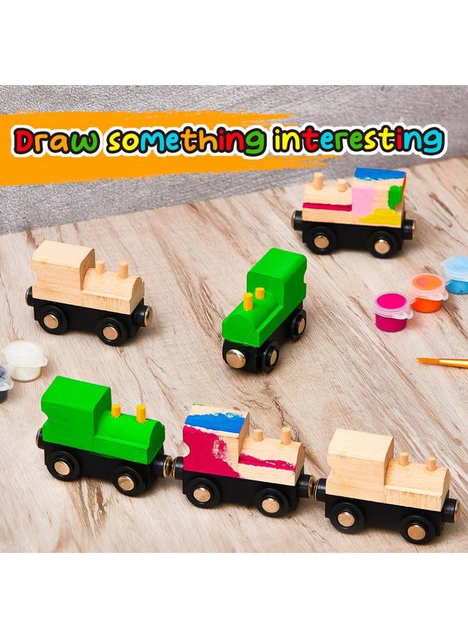 Halloscume 12 Pcs Magnetic Wooden Trains Unpainted Train Cars Unfinished Train Party Decorations for DIY Railway Paint Project Birthday Party Train Theme Crafts Supplies - Image 4