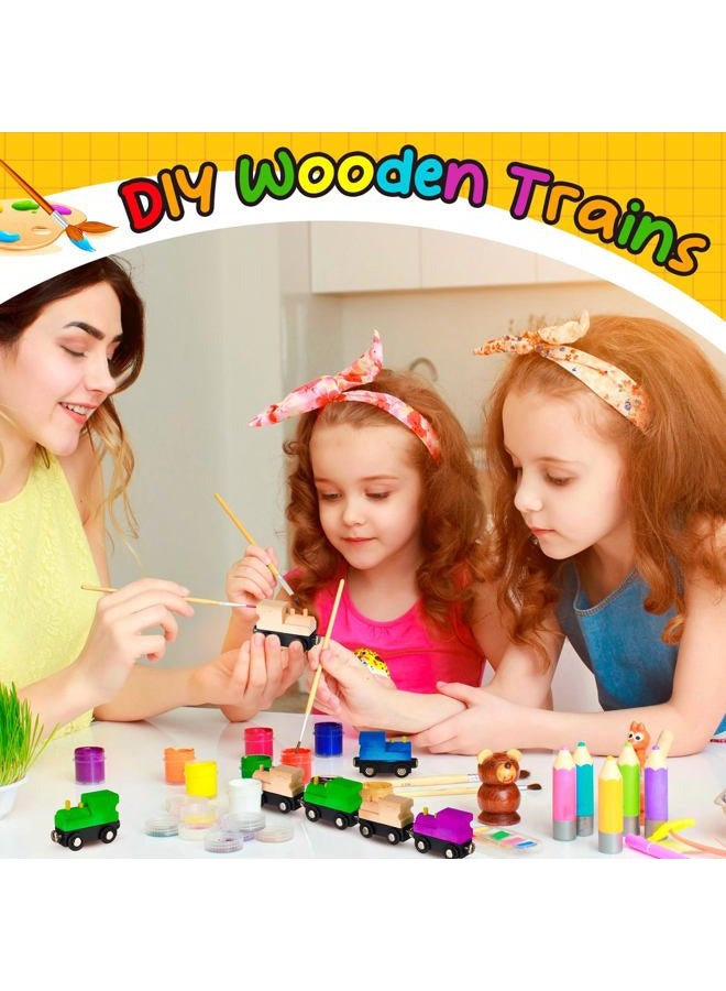 Halloscume 12 Pcs Magnetic Wooden Trains Unpainted Train Cars Unfinished Train Party Decorations for DIY Railway Paint Project Birthday Party Train Theme Crafts Supplies - Image 5