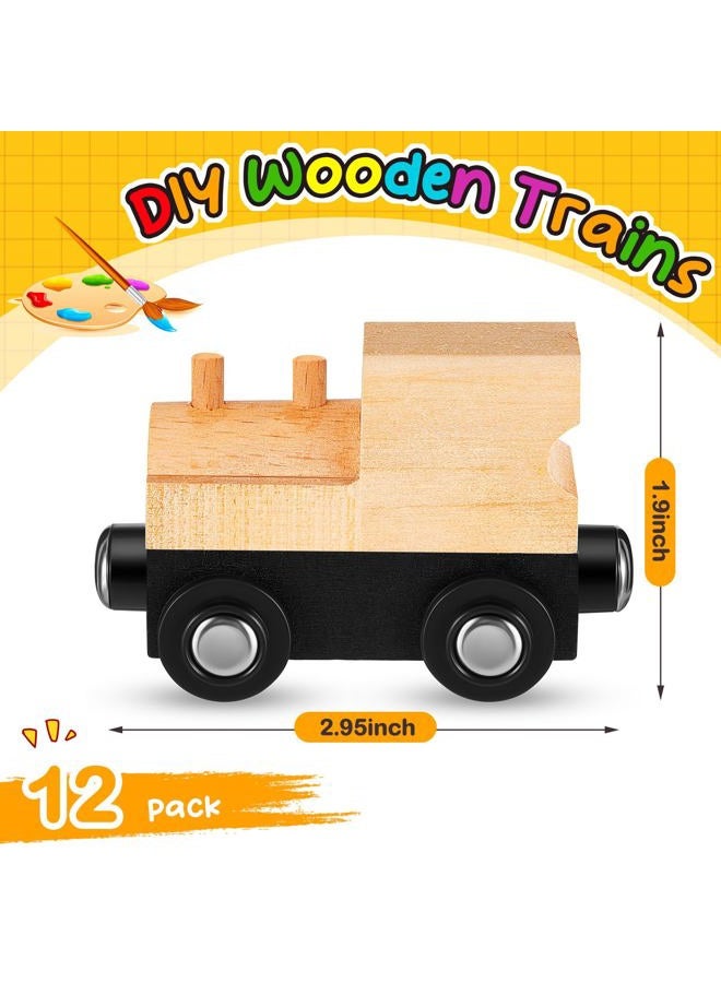 Halloscume 12 Pcs Magnetic Wooden Trains Unpainted Train Cars Unfinished Train Party Decorations for DIY Railway Paint Project Birthday Party Train Theme Crafts Supplies - Image 2