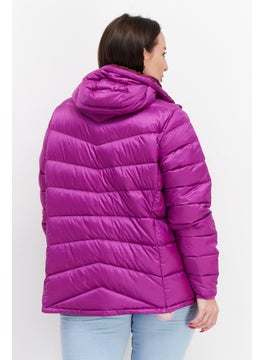 Eddie Bauer Women Hooded Brand Logo Quilted Jackets, Purple  - Image 3