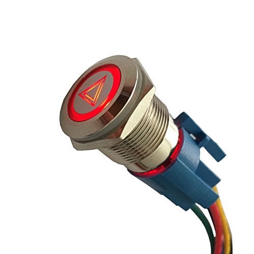 ESUPPORT 12V Car Vehicle Red LED Light Emergency Hazard Warning Push Button Metal Toggle Switch Socket Plug 19mm - Image 2