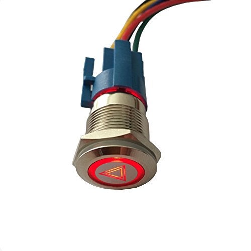 ESUPPORT 12V Car Vehicle Red LED Light Emergency Hazard Warning Push Button Metal Toggle Switch Socket Plug 19mm - Image 1
