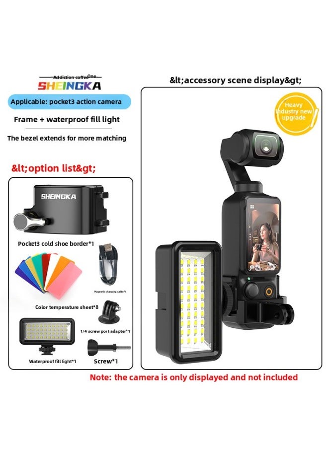 Generic For DJI Osmo Pocket3 Sports Camera Accessories Frame Head Wear Chest Strap Backpack Clip Selfie Stick Tripod-Color:Pocket3 Aluminum Alloy Frame + Fill Light  - Image 1