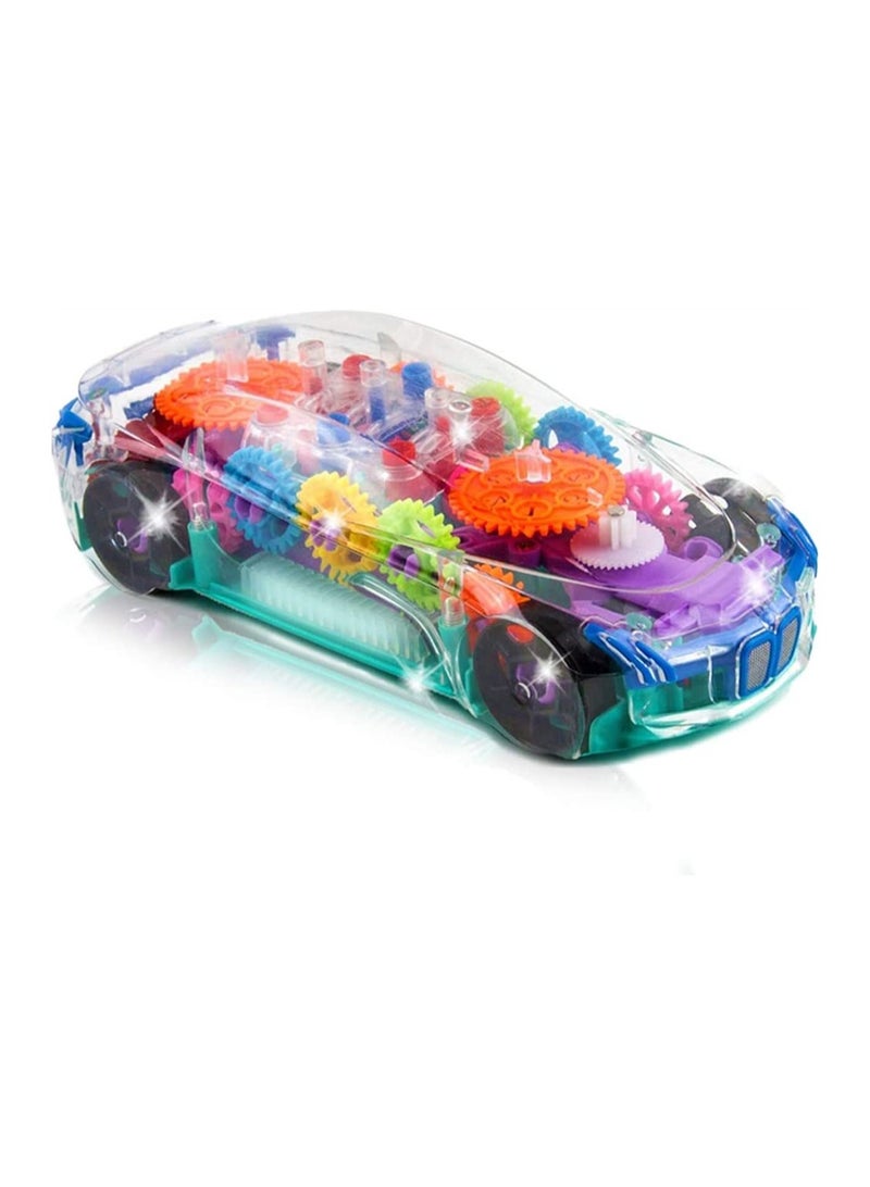 إسكدنيا Light Up Transparent Car Toy for Kids, Bump and Go Toy Car with Colorful Moving Gears, Music, and LED Effects, Fun Educational Toy for Kids, Great Birthday Gift Idea,1 PCS - Image 1