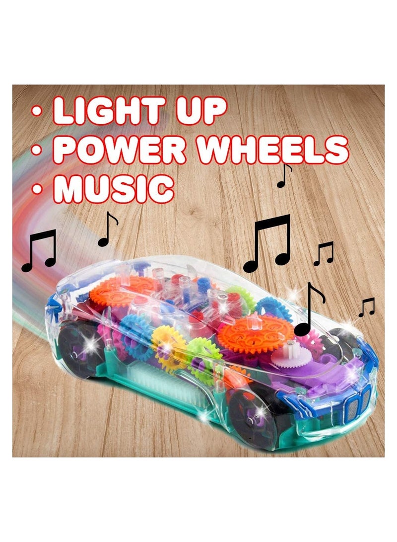 إسكدنيا Light Up Transparent Car Toy for Kids, Bump and Go Toy Car with Colorful Moving Gears, Music, and LED Effects, Fun Educational Toy for Kids, Great Birthday Gift Idea,1 PCS - Image 4