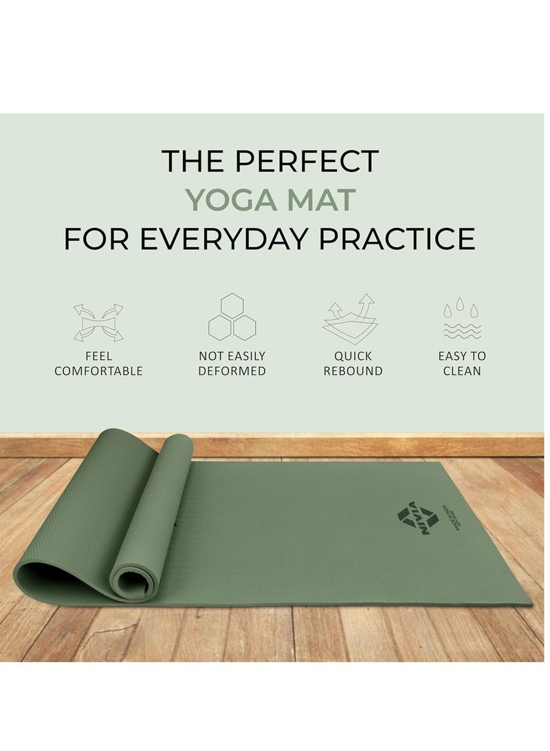 Nivia Anti Skid Yoga Mat (6mm Thickness) for Men & Women, Exercise Mat for Home Workout, Yoga Mat for Women, Gym Exercise Mat, Military Green - Image 3