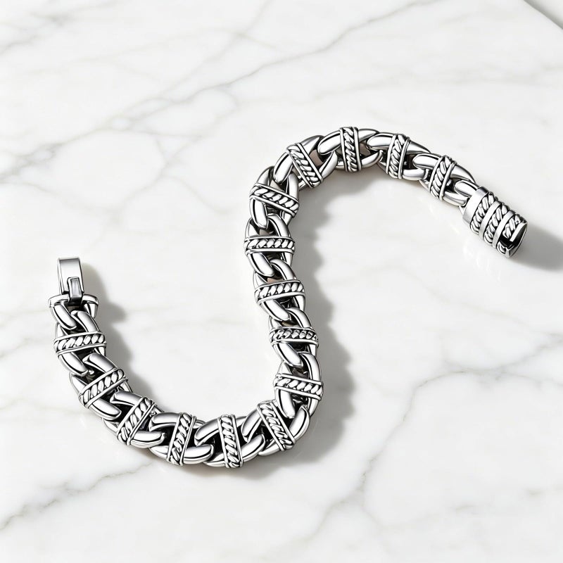 Silverso Italian Handmade Sterling Silver Mens Bracelets | Solid S925 Chain Bracelets | Men's Silver Bracelet Gift for Dad, Boyfriend, Son, My Man (8.6" Nose Chain) - Image 2