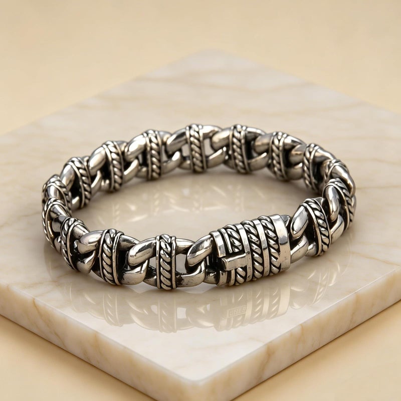 Silverso Italian Handmade Sterling Silver Mens Bracelets | Solid S925 Chain Bracelets | Men's Silver Bracelet Gift for Dad, Boyfriend, Son, My Man (8.6" Nose Chain) - Image 4