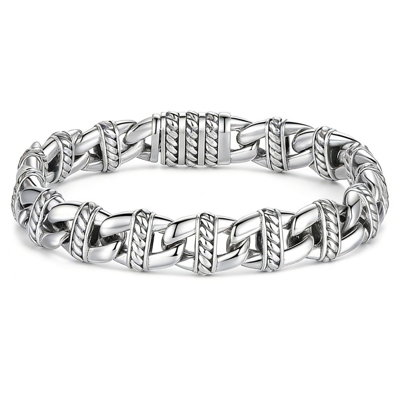 Silverso Italian Handmade Sterling Silver Mens Bracelets | Solid S925 Chain Bracelets | Men's Silver Bracelet Gift for Dad, Boyfriend, Son, My Man (8.6" Nose Chain) - Image 1