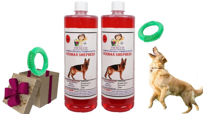 swacch Shampoo | Puppy Safe Shampoo | German Shepherd Dog Shampoo 1 Litre Pack of 2 Strawberry + | O PVC Ring Rubber Chew Toy | Teething Chew Toy I Dental Teething I Durable I Combo Pack - Image 1