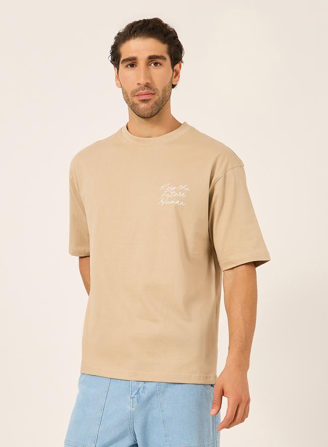 Styli Minimal Embroidered Jersey Oversized T-Shirt  - Image 1