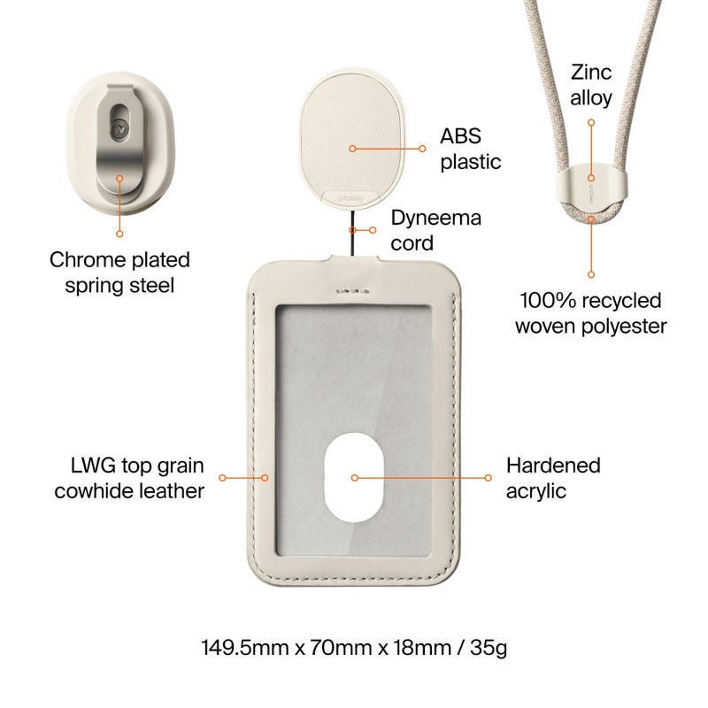 Orbitkey ID Card Holder | Made with LWG-Certified Top Grain Leather and Durable Dyneema Cord | Holds 1 Access Card and 1 Non-RFID Card (with Lanyard, Stone) - Image 5