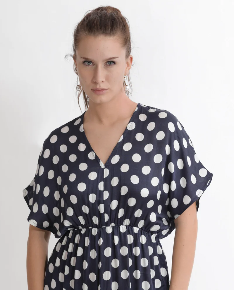 Rareism Women's Polka Dot V-Neck Midi Dress