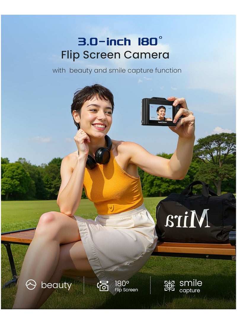 Generic 5K Digital Camera, 75MP Cameras Digital for Photography, Point and Shoot Camara Vlogging Camera with 64GB SD Card, 18X Digital Cameras with 3" 180° Flip Screen, Wide Angle & Macro Lens, Compact Travel Camera for Beginner Gift  - Image 3