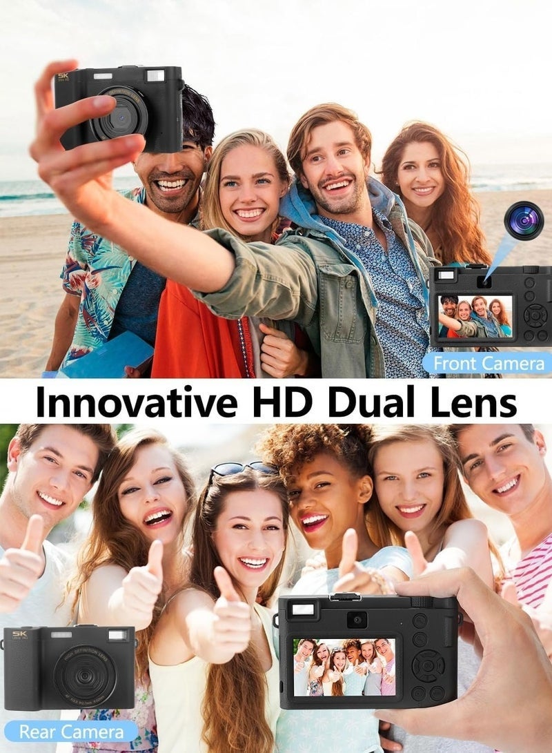 5K Digital Camera with 64GB TF Card, 75MP Cameras Digital for Photography, 18X Zoom Point and Shoot Vlogging Camcorder for YouTube, 3" 180° Flip Screen & Wide-Angle Lens – Ideal Beginner Gift - Image 3