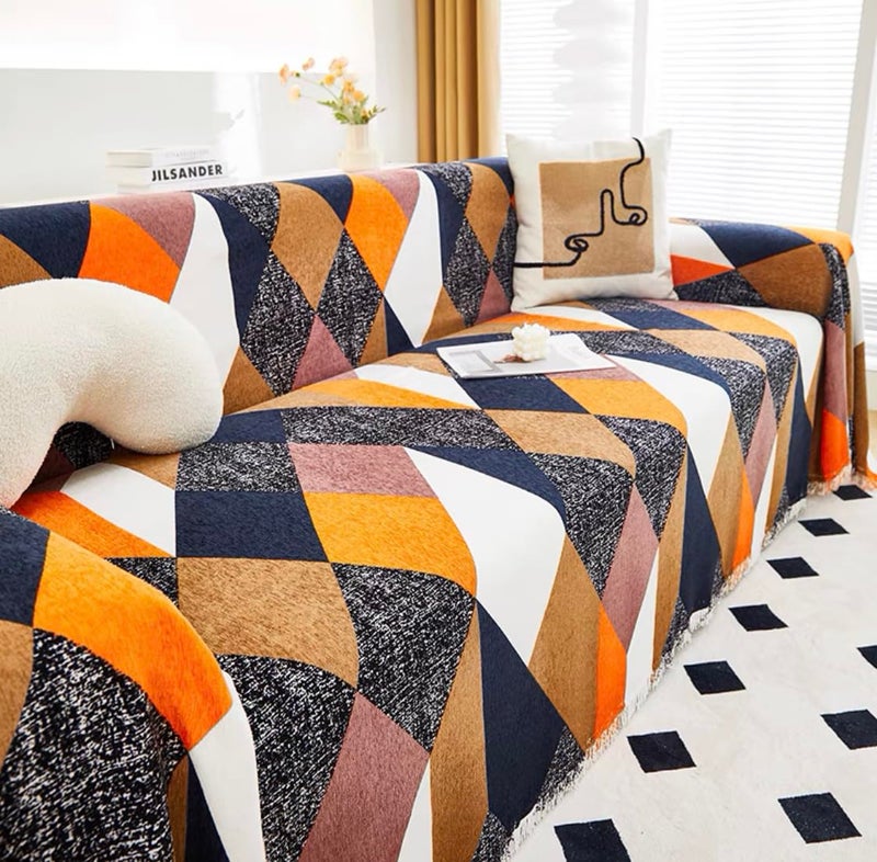 Lukzer Multi-Functional Chenille 3 Seater Sofa Throw Blanket with Fringes Thick and Super Soft Decorative Couch Cover Bed Protector (Multicolor Design/180x260cm) - Image 5