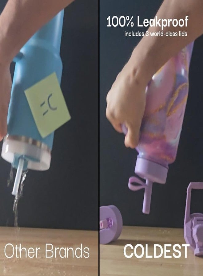 ذا كولديست ووتر كوب بارد للغاية بمقبض وماصة، كوب معزول مانع للتسرب بنسبة 100% مع غطاء وماصة (3 أغطية)، أكواب من الفولاذ المقاوم للصدأ للنساء والرجال، مناسب لحامل الأكواب، 46 أونصة (لون الفهد الفضي) - Image 3