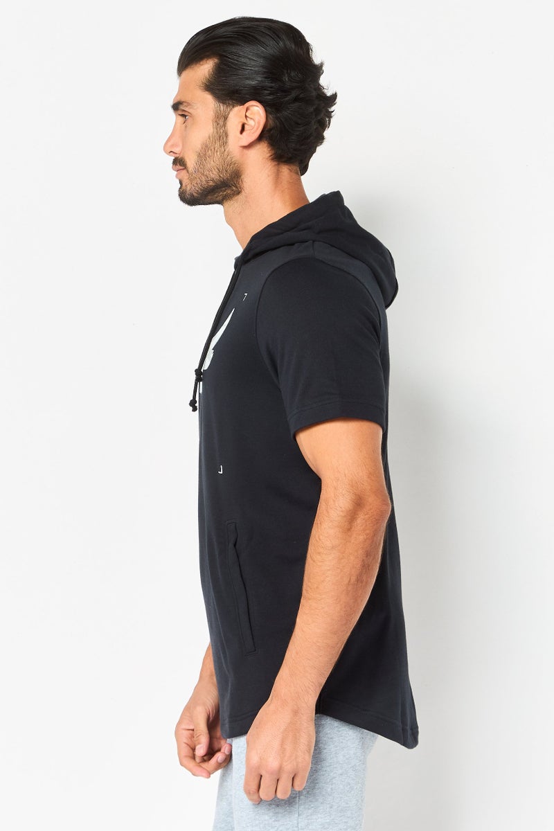 UNDER ARMOUR هودي قصير الأكمام فضفاض للرجال من مشروع روك، أسود - Image 2