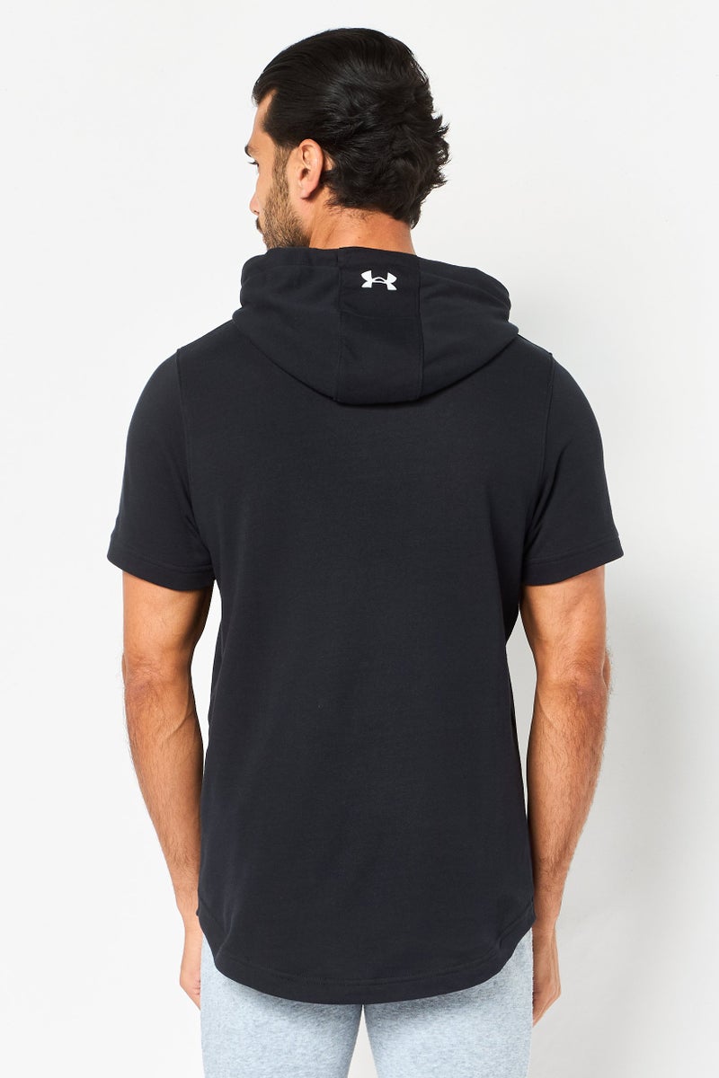 UNDER ARMOUR هودي قصير الأكمام فضفاض للرجال من مشروع روك، أسود - Image 4