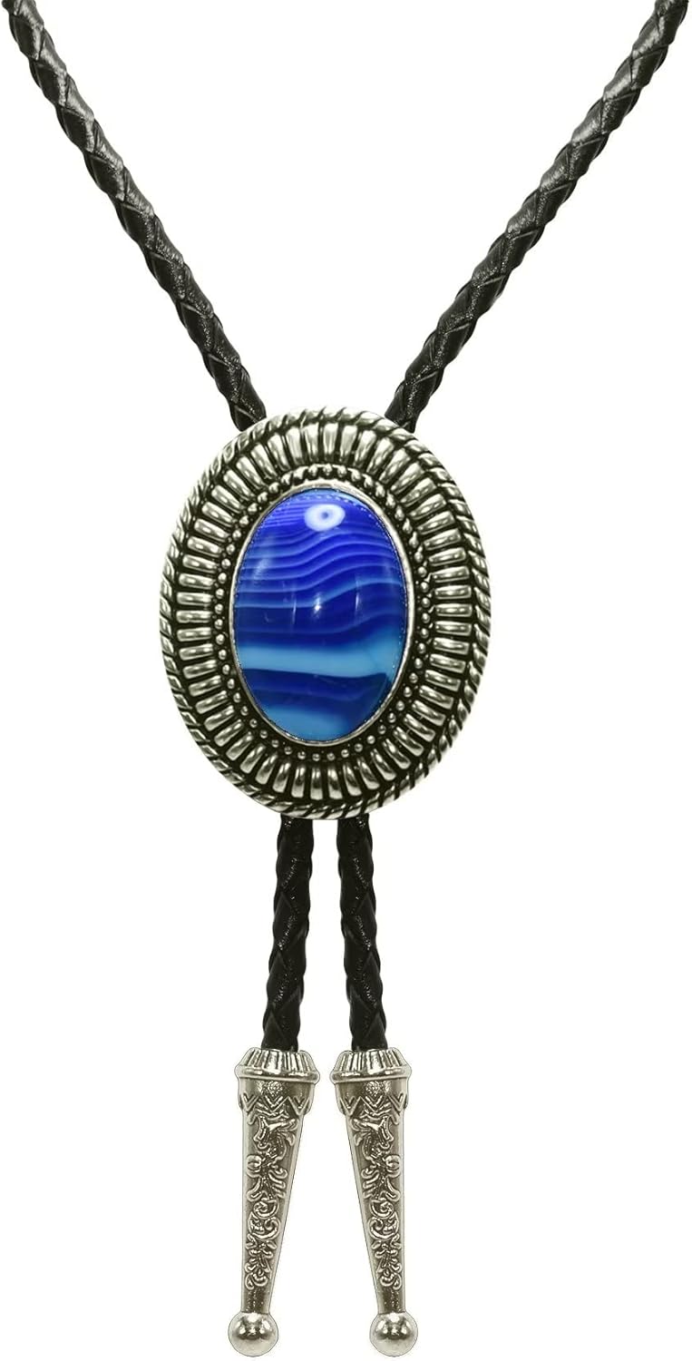 Moranse Bolo Tie with Natural Tiger Eye Stone Celtic Style Genuine and Cowhide Rope - Image 4
