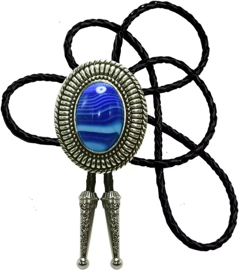Moranse Bolo Tie with Natural Tiger Eye Stone Celtic Style Genuine and Cowhide Rope - Image 1