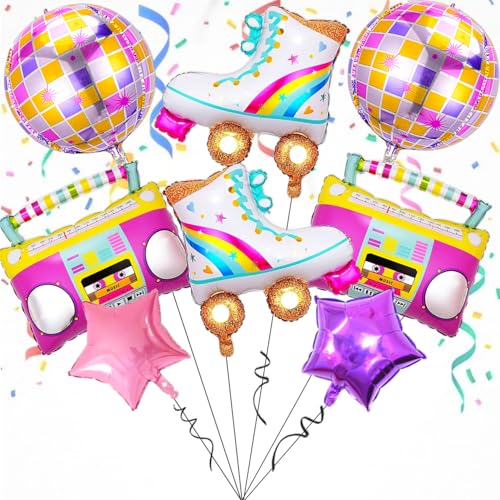 YOUDICT 8 PCS Disco Balloons Radio Boombox Roller Skate Balloons for 80s 90s Theme Party Retro Disco Party Supplies Roller Dkate Party Decorations Retro Theme Hip Hop Birthday Party - Image 1