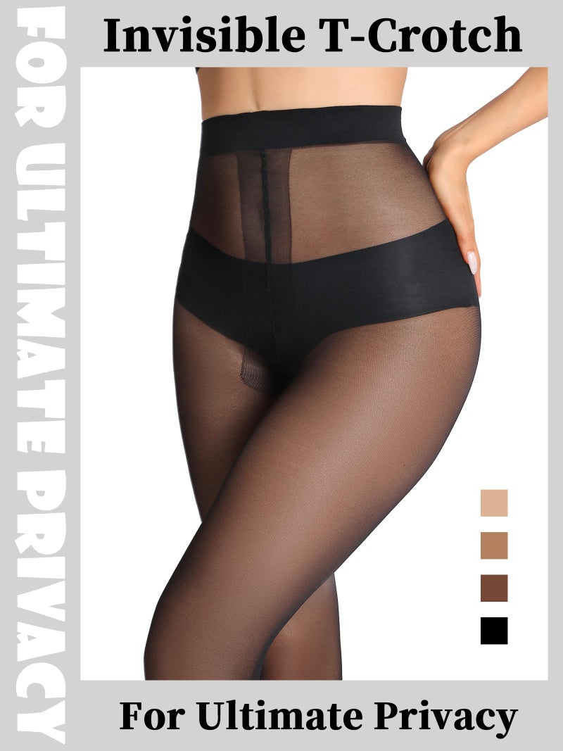 DancMolly Sheer to Waist Control Top Pantyhose, 2 Pairs Women's 20D Tights T-Crotch, Everyday Office Wear, Medias de Mujer, Black M - Image 3
