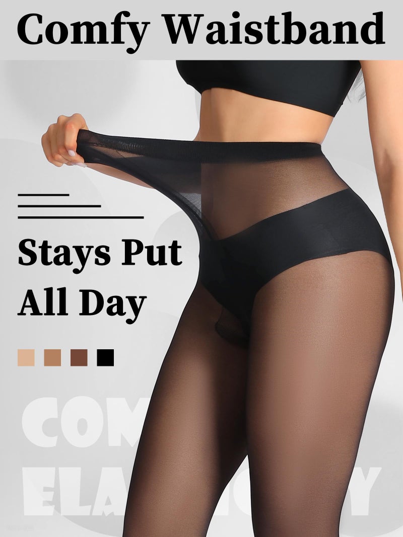 DancMolly Sheer to Waist Control Top Pantyhose, 2 Pairs Women's 20D Tights T-Crotch, Everyday Office Wear, Medias de Mujer, Black M - Image 4