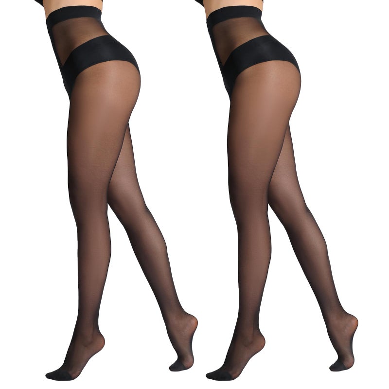 DancMolly Sheer to Waist Control Top Pantyhose, 2 Pairs Women's 20D Tights T-Crotch, Everyday Office Wear, Medias de Mujer, Black M - Image 1