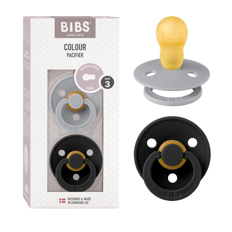 BIBS Pacifiers Colour Collection | Natural Rubber Baby Pacifier | Set of 2 BPA-Free Soothers | Made in Denmark | 18+ Months (Pack of 2) | Cloud/Black - Image 1