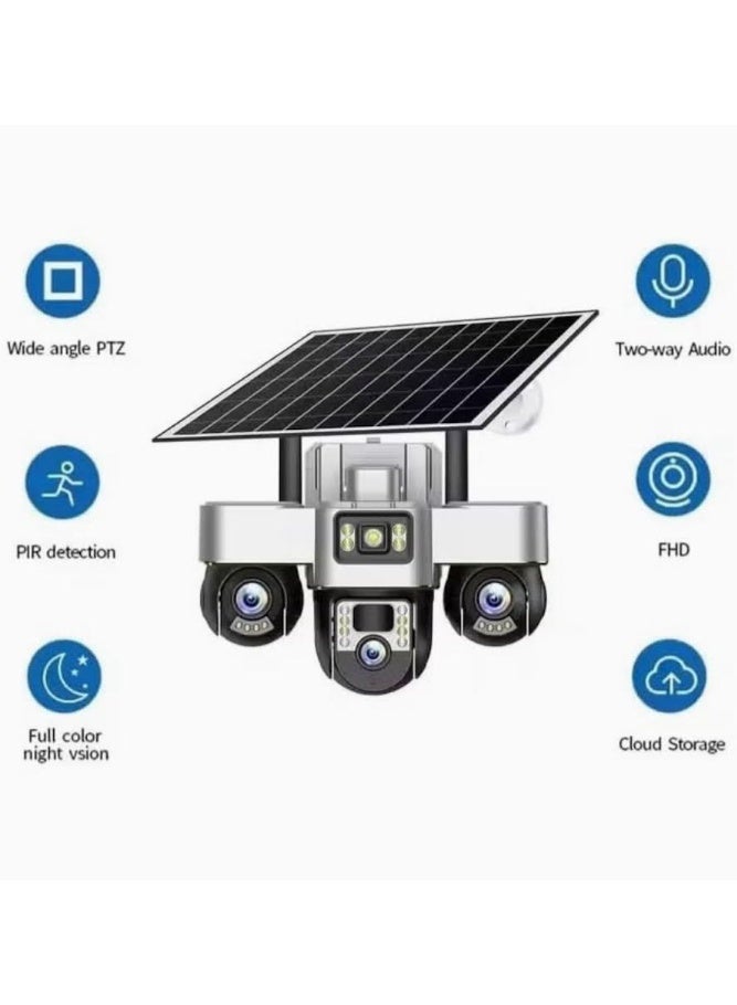 MOXOM V380 Pro 4G Solar Security Camera Outdoor PTZ, Triple Lens 360° WiFi Surveillance Camera with Night Vision, AI Motion Detection, Mobile App Control, IP66 Waterproof, Rechargeable Battery - Image 2