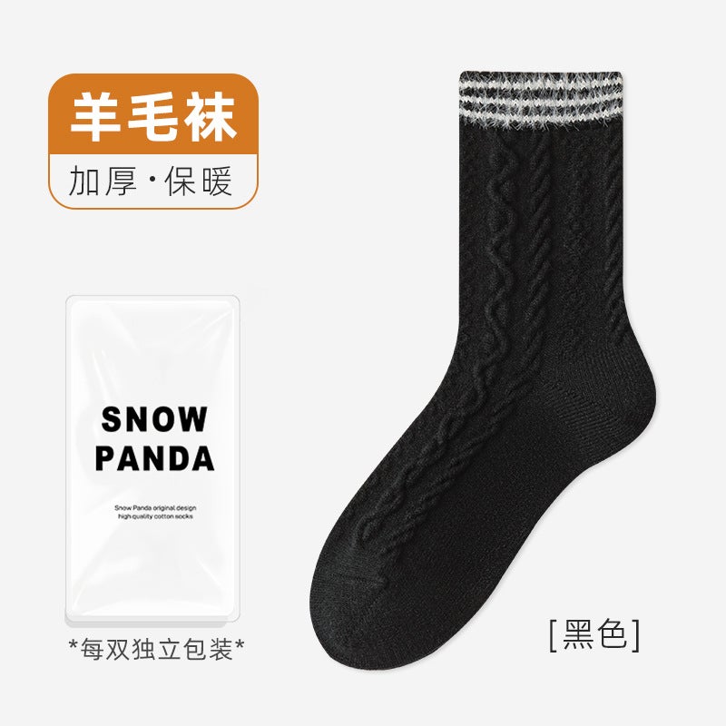 Wool Socks Women Twisted Pattern Japanese Style Thick Warm Winter Light gray - Image 2