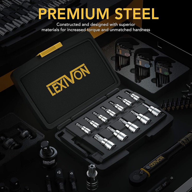 LEXIVON Tamper Proof Torx Bit Socket Set, Premium S2 Alloy Steel 13-Piece Security Star T8 - T60 Set Enhanced Storage Case (LX-146) - Image 2