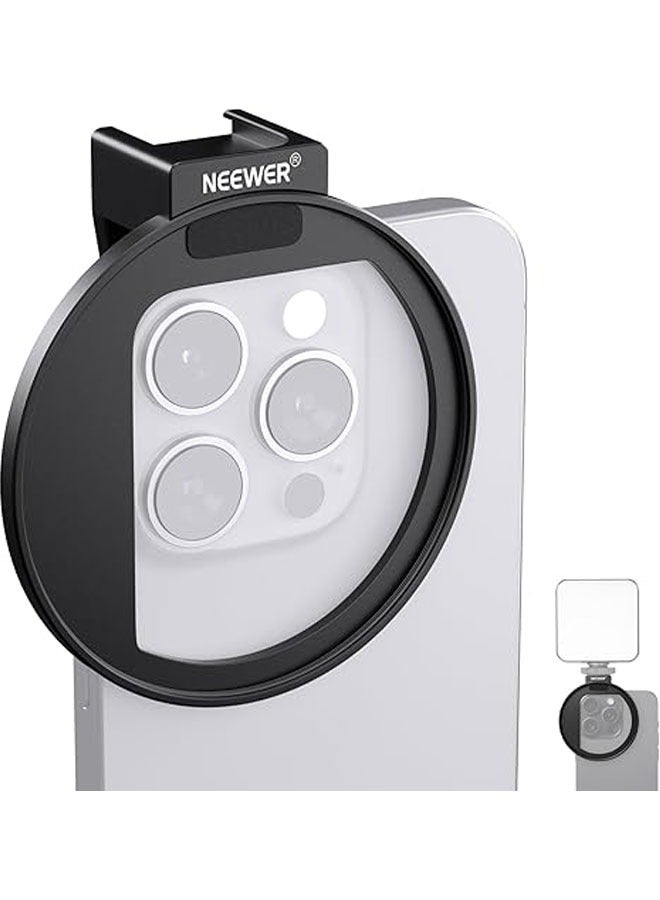 Neewer LA006 - 2.638" Threaded Lens Filter Holder with Cold Shoe Mount, Locking Knob, 0.512" Aperture Compatible with iPhone 15 Pro Max 15 Plus 14 13 Samsung Galaxy S22 S23 - Image 1