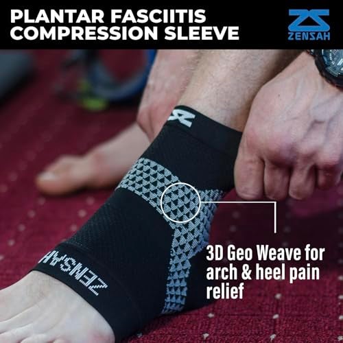 Zensah Plantar Fasciitis Sleeves (Pair) – Plantar Fasciitis Socks, Arch Support, Plantar Fasciitis Brace – Relieve Heel Pain, Arch Support, Medium, Black - Image 4