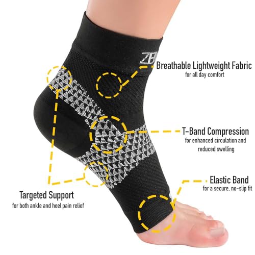 Zensah Plantar Fasciitis Sleeves (Pair) – Plantar Fasciitis Socks, Arch Support, Plantar Fasciitis Brace – Relieve Heel Pain, Arch Support, Medium, Black - Image 2