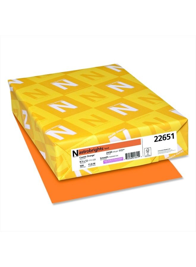 Astrobrights Neenah Astrobrights Color Paper, 8.5” x 11”, 24 lb/89 gsm, Cosmic Orange, 500 Sheets (22651) - Image 1
