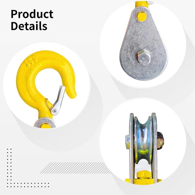 Hook Pulley Block, 0.5 Ton (1102 Lbs) Lifting Capacity, Steel Swivel Hook, Heavy Duty Lifting, Fits Rope Diameter < 0.24 in (6 Mm), Zinc-Coated Anti-Rust - Image 1