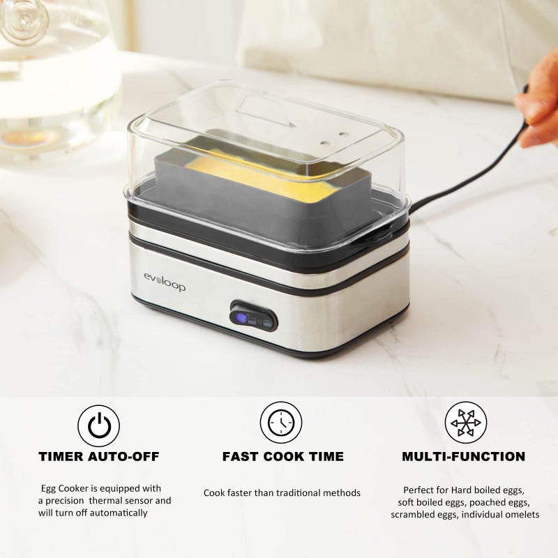 Evoloop Rapid Egg Cooker Electric 6 Eggs Capacity, Soft, Medium, Hard Boiled, Poacher, Omelet Maker Egg Poacher With Auto Shut-Off, BPA Free - Image 3