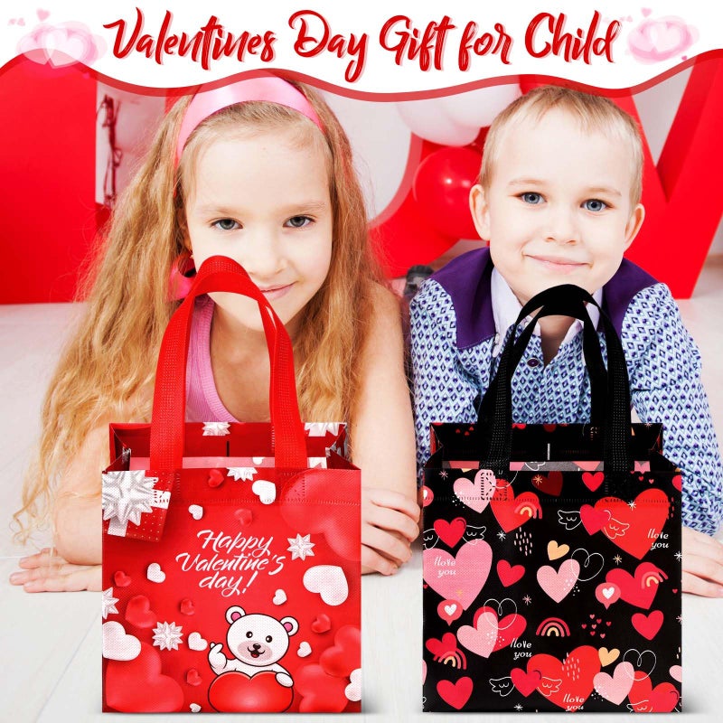 Clysee 60 Pcs Valentine's Day Gift Bags with Handles Non Woven Reusable Treat Bags Waterproof Tote Bags for Kids Gift Wrapping - Image 2