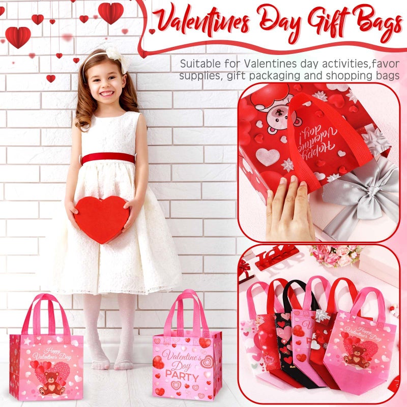 Clysee 60 Pcs Valentine's Day Gift Bags with Handles Non Woven Reusable Treat Bags Waterproof Tote Bags for Kids Gift Wrapping - Image 4