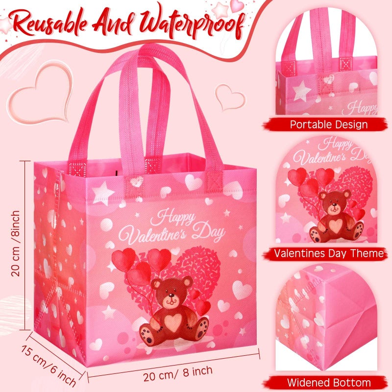 Clysee 60 Pcs Valentine's Day Gift Bags with Handles Non Woven Reusable Treat Bags Waterproof Tote Bags for Kids Gift Wrapping - Image 3