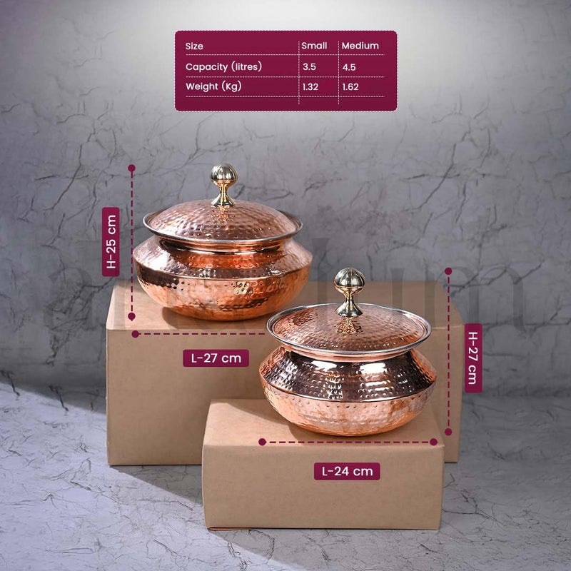 Artarium Artarium Hammered Copper Handi Tin Coated with Lid 100 Pure Copper Degchi Biryani Handi Heavy Copper Handi for Cooking Serving Copper Utensils for Kitchen Copper Degchi 35 Liter  - Image 4