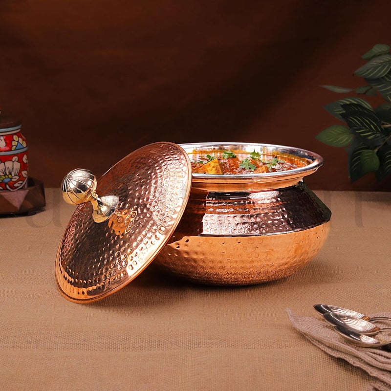 Artarium Artarium Hammered Copper Handi Tin Coated with Lid 100 Pure Copper Degchi Biryani Handi Heavy Copper Handi for Cooking Serving Copper Utensils for Kitchen Copper Degchi 35 Liter  - Image 3